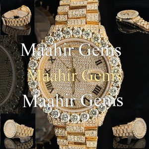 Montre de Luxe Entièrement Sertie de Diamants Oud Mossinate, Verre en Verre Minéral, Résistance à l'Eau 10 ATM, Bracelet en Acier Inoxydable pour Occasions Festives - Product Image 2