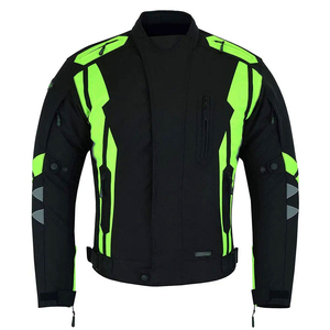 Blouson de moto noir et vert fluo pour homme, coupe droite, coupe-vent, col montant, bandes réfléchissantes, style motard - Product Image 2