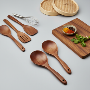 Acacia Wooden Serving Spoon Eco-Friendly Natural Wood Long Handle Bohemian Design Hanoi Kitchen Utensil for Cooking Dining Home - Product Image 5