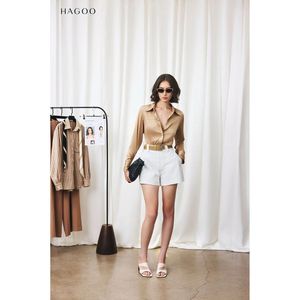 กางเกงขาสั้นเอวสูงสำหรับผู้หญิง รุ่น Q773 HAGOO สีพื้น สไตล์สาวออฟฟิศ ทรงปกติ ผ้าทอ - Product Image 2