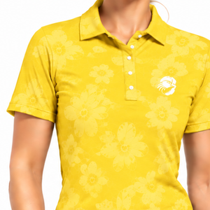 Polo de Golf de Manga Corta para Mujer, Color Amarillo Brillante, Estampado Floral, Deportivo, Personalizable, Transpirable, Venta al Por Mayor - Product Image 3