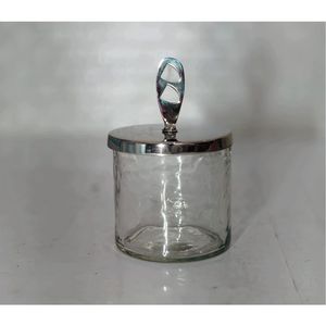 Pot en verre artisanal en gros avec couvercle à poignée argentée abstraite, récipient hermétique pour aliments, idéal pour la décoration de comptoir de cuisine - Product Image 1