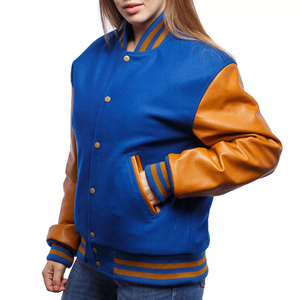 Vestes personnalisées de style universitaire en laine, cuir et coton, coupe-vent, col montant - Product Image 6