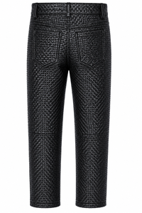 Pantalon d'hiver pour homme en cuir véritable noir, respirant, mi-lourd, avec fermeture éclair, plissé devant, coupe droite, taille mi-haute, style motard - Product Image 3