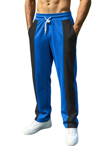 Pantalon de jogging décontracté pour homme, noir et blanc, avec bande latérale, taille élastique et cordon de serrage, respirant, en polyester tricoté, idéal pour l'été - Product Image 4