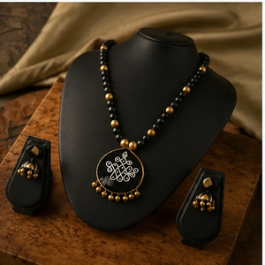 Parure de collier ethnique en métal plaqué or noir avec perles et pendentif, bijoux fantaisie pour femme, idéal comme cadeau - Product Image 3