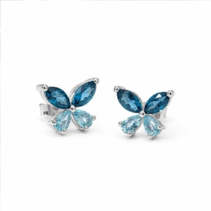 Blue Topaz Hydro Butterfly Stone Sterling <b>Silver</b> <b>Stud</b> Earrings Minimalist Design Nature Inspired Gift 2.4g - Product Image 2