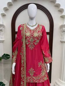 Salwar Kameez Bordado para Mujer, Estilo Pakistaní Tradicional de Seda, Vestido Anarkali Hasta la Rodilla para Bodas y Fiestas, Talla XL - Product Image 5