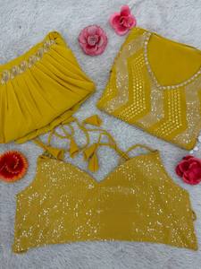 Womens Premium Faux Georgette <b>Kaftan</b> Sharara Set Heavy 3MM <b>Sequin</b> Embroidery with Designer Choli Wrinkle-Free Quick-Dry - Product Image 4