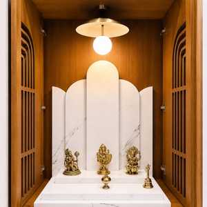 New Vision Premium Durable Wooden Home Temple <b>Mandir</b> Storage Drawers LED Lighting Modern Polished Metal Hanging Pooja Home - Product Image 3