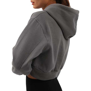 High Quality Winter Women's <b>Crop</b> <b>Top</b> <b>Hoodies</b> with Long Sleeves Woven Fabric Front Logo OEM Service Made in Pakistan - Product Image 6