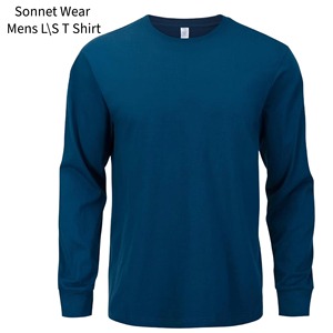 T-shirt décontracté à manches longues et col rond pour homme, 100% coton, teint en pièce, coupe ample - Product Image 2