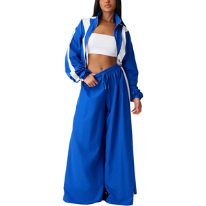 New Arrival Custom Autumn Wide Leg open Nylon Pants <b>jacket</b> Windbreaker women new style loose fit trouser zipper <b>jacket</b> - Product Image 1