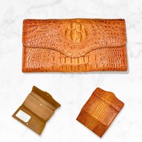 Portefeuille-pochette en cuir d'alligator véritable Luxali pour femme, fermeture à bouton imperméable, taille 10x20cm, utilisation quotidienne et de soirée