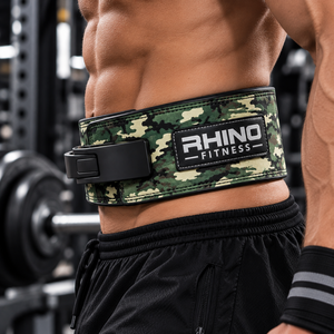 Ceinture de musculation professionnelle en néoprène camouflage vert sarcelle Rhino Fitness avec support lombaire réglable à levier - Product Image 3