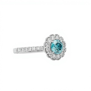 แหวนเพชรทรงกลมสีน้ำเงินดีไซน์ดอกไม้ แหวนแต่งงานทองคำแท้ 14K 18K ประดับเพชรแบบซ่อนรอบวงแหวน พร้อมตัวเรือนแบบหนามเตยคุณภาพพรีเมียม - Product Image 2
