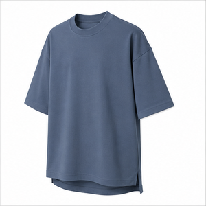 T-shirt Homme Oversize à Manches Courtes et Col Rond en Interlock Bleu Ardoise Personnalisé MTS-OVR-0010 - Product Image 3