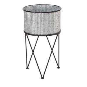 Modern Galvanized Metal Flower <b>Pots</b> with Black Stand | Decorative Garden PlantersLuxury Galvanized Planter Premium Metal Planter - Product Image 5