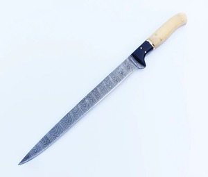 Cuchillo de filetear hecho a mano de acero de Damasco con mango de hueso y funda de cuero, hoja de 8-9.9 pulgadas, ambidiestro, apto para lavavajillas - Product Image 1