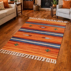 พรมปูพื้น/พรมเชือกผูก ลายดอกไม้ทันสมัย ทำจากผ้าฝ้าย ทำมือ ซักเครื่องได้ ใช้ได้สองด้าน เหมาะสำหรับการเดินทางและใช้ในบ้าน - Product Image 1