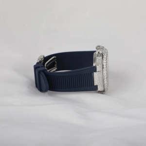 Reloj de Cuarzo Analógico Octogonal de Lujo para Hombre con Diamantes, Fase Lunar y Correa de Goma Azul - Product Image 4