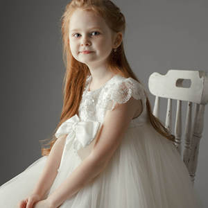 Vestido de niña elegante princesa flor Blowly boda cumpleaños encaje perla arco rebordear conectar encaje tafetán satén-Mirabel vestido - Product Image 1