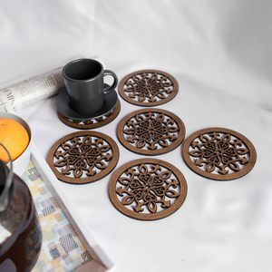 Custom Logo Laser Engraved Bohemian Design Wood <b>Coaster</b> Set Holder Non-Toxic Handmade <b>Drink</b> <b>Coasters</b> for Bar Coffee Table Decor - Product Image 1