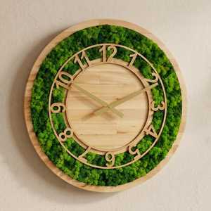 Moss <b>Design</b> Modern Analog Quartz Emerald forest wood slice <b>wall</b> <b>clock</b> Moss grove rustic wooden <b>wall</b> <b>clock</b> Woodland harmony moss - Product Image 6