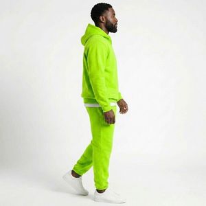Sweat-shirt pour homme tendance, couleur vert néon, à capuche, surdimensionné, avec poches latérales, en molleton de coton, vêtement décontracté pour homme, demi-zip - Product Image 2