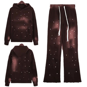 Conjunto Deportivo Unisex con Capucha y Estampado de Estrellas Negras, Manga Larga, Corte Holgado, Informal, para Otoño, con Pantalones con Cordón y Bolsillos Laterales - Product Image 4