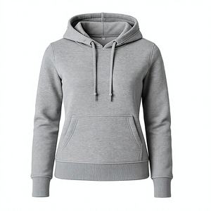 Sudadera con Capucha Gris para Mujer, Manga Larga, Color Sólido, Informal, Transpirable, Mezcla de Algodón Tejido, Ropa de Otoño - Product Image 1