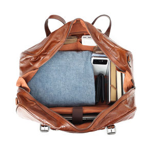 Sac de voyage en cuir véritable pour hommes, 30-40L, fermeture à glissière, sac de voyage décontracté pour week-end, poignée souple, couleur unie - Product Image 6