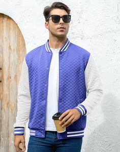 <b>Men's</b> Red White Varsity <b>Jacket</b> Quilted Color Blocking Turn-down Collar Zipper Closure Preppy Style Autumn Wear Regular Fit - Product Image 5