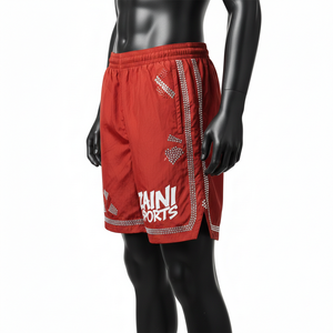 Pantalones cortos cortavientos para hombre, ligeros, de tela de nailon y poliéster, diseño de paneles laterales con logotipo de transferencia térmica, pantalones cortos para hombre de secado rápido - Product Image 3