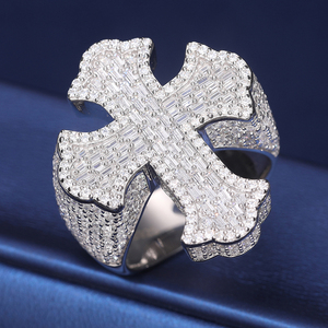 <b>Mens</b> Cross <b>Ring</b> 925 <b>Silver</b> Moissanite Diamond Statement <b>Ring</b> Gothic Faith Inspired Baguette Stone Design Certified Diamond <b>Ring</b> - Product Image 5