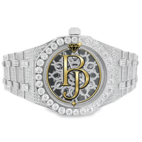 Montre-bracelet de luxe en acier inoxydable plaqué or blanc 14K PVD, avec boîtier tonneau, cadran analogique ajouré, 42mm, mouvement mécanique, sertie de moissanite