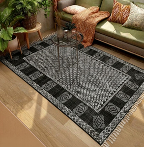 Tapis Bohème en Coton Fait Main Lavable Antidérapant pour la Prière, Décoration Salon Chambre Noir - Product Image 1
