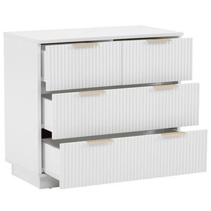 Comodino a Tre Livelli con Quattro Cassetti, Ante con Motivo Ondulato, Bianco, in Particelle P2 e Pannello a Densità Media - Product Image 2