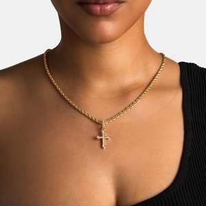 Collier pendentif croix plaqué or pour femme avec pierres Moissanite, certifié GRA, design chaîne corde, pour usage quotidien - Product Image 1
