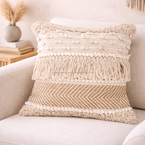 Funda de Cojín Boho de Algodón con Flecos Decorativos, Funda de Almohada de Diseño con Patrón de Espiga Duradero para Decoración Moderna de Sofá - Product Image 1