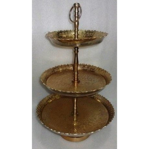 Support à gâteau en métal à deux niveaux de qualité supérieure avec assiettes en verre rondes réutilisables pour la maison, l'hôtel, le restaurant, la décoration de cuisine, en provenance d'Inde - Product Image 4