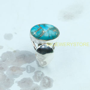 Bague en turquoise bleue et cuivre, en argent sterling 925, faite à la main, design unique, bague statement, bague avec pierres précieuses, bijoux en turquoise - Product Image 5