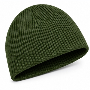 Bonnet en tricot côtelé vert olive unisexe, décontracté, tricoté à la machine, uni, ample, chaud et extensible pour l'hiver - Product Image 2