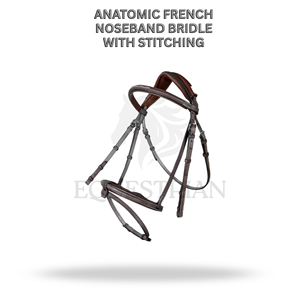Bridon d'équitation anglais à nez-roulé anatomic français, entièrement cousu, toutes tailles, pour le confort du cheval - Product Image 2
