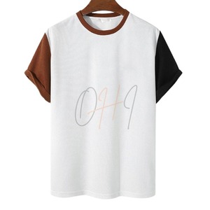 เสื้อยืดผู้ชายพิมพ์ลายดิจิตอลสีตัดกันที่แขนเสื้อ พร้อมโลโก้แบรนด์ ผ้าฝ้าย 100% ระบายอากาศได้ดี ทรงโอเวอร์ไซส์ - Product Image 3