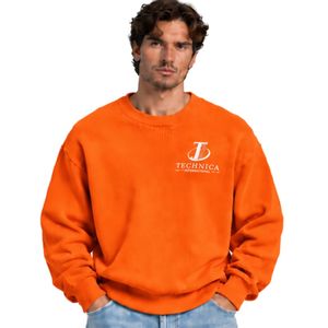 Bright Orange <b>Mens</b> Oversized Textured Sweatshirt Crew Neck <b>Long</b> <b>Sleeve</b> Casual Pullover Relaxed Fit Streetwear Autumn Winter <b>Top</b> - Product Image 1