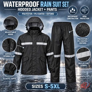 Maßgefertigter Schwarzer Reflektierender Sturm-Wasserdichter Regenanzug mit Kapuzenjacke und Hose, Reflektierende Outdoor-Arbeitskleidung, Wetterschutz-Lieferant - Product Image 5