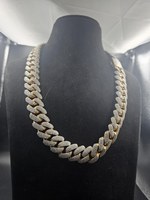Chaîne cubaine bicolore entièrement pavée de moissanite micro-pavée en argent 925 plaqué rhodium, chaîne épaisse, bijoux hip-hop pour rappeurs