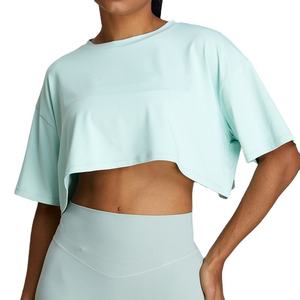 Camiseta Corta Informal para Mujer, Color Menta, Cuello Redondo, Corte Regular, Color Sólido, Tejido Transpirable, Ecológico, Primavera Verano - Product Image 1