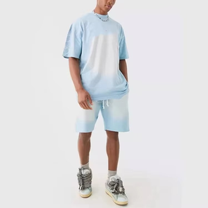 Ensemble de sport décontracté d'été pour hommes, vente en gros, t-shirts amples à manches courtes en coton gaufré 100 % écologique - Product Image 2
